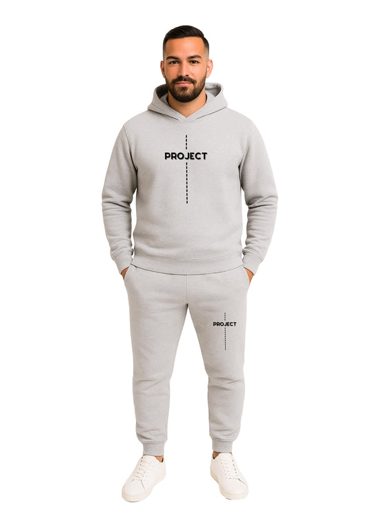Erkek 2 İplik Kapşonlu Şardonlu  Paça Lastikli Eşofman Takımı - Gri