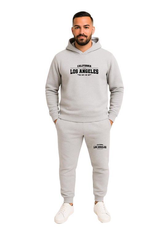 Erkek 2 İplik Kapşonlu Şardonlu  Paça Lastikli Eşofman Takımı - Gümüş