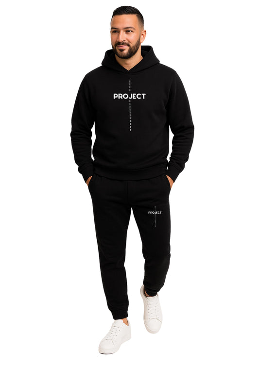 Erkek 2 İplik Kapşonlu Şardonlu  Paça Lastikli Eşofman Takımı - Krem