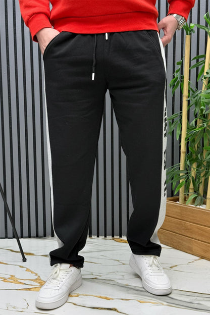 Erkek 2 İplik Şardonlu  Just Baskılı Baggy Eşofman Altı - Siyah