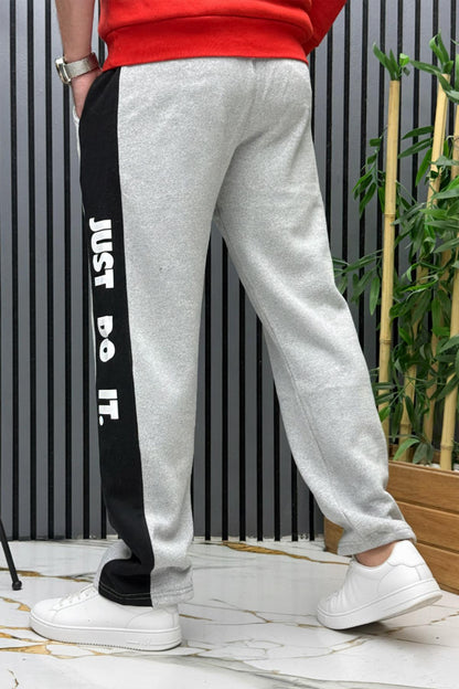 Erkek 2 İplik Şardonlu  Just Baskılı Baggy Eşofman Altı - Gri