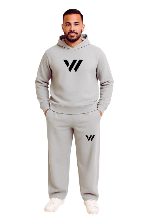 Erkek 2 İplik Şardonlu Kapşonlu Baggy  Eşofman Takımı - Gümüş