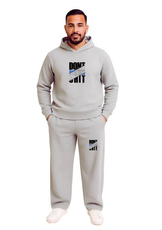 Erkek 2 İplik Şardonlu Kapşonlu Baggy  Eşofman Takımı - Açık Gri