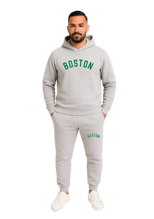 Erkek 2 İplik Şardonlu Kapşonlu Paça Lastikli Eşofman Takımı - Füme