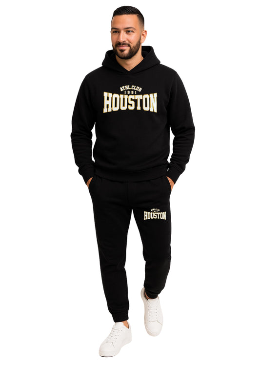 Erkek 2 İplik Şardonlu Kapşonlu Paça Lastikli Eşofman Takımı - Sarı