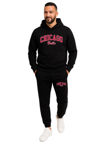 Erkek 2 İplik Şardonlu Kapşonlu Paça Lastikli Eşofman Takımı - Kırmızı