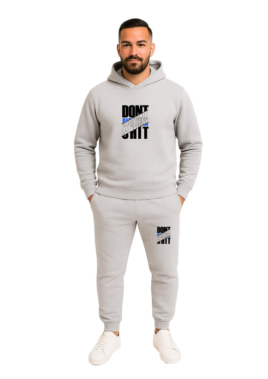 Erkek 2 İplik Şardonlu Kapşonlu Paça Lastikli Eşofman Takımı - Açık Gri
