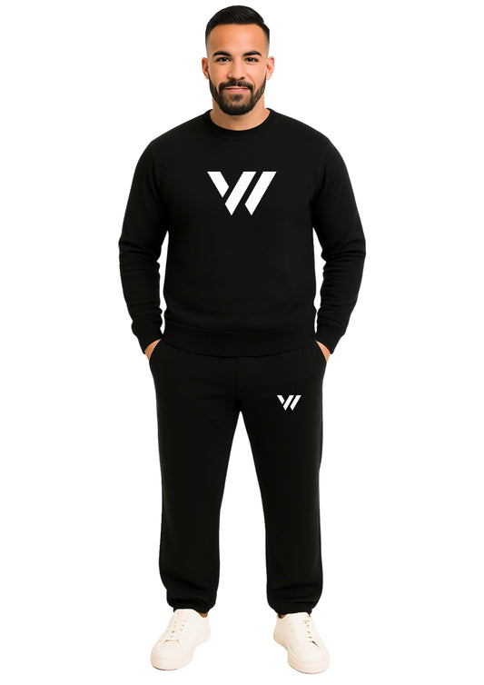 Erkek 2 İplik Şardonlu Sıfır Yaka  Paça Lastikli Eşofman Takımı - Siyah