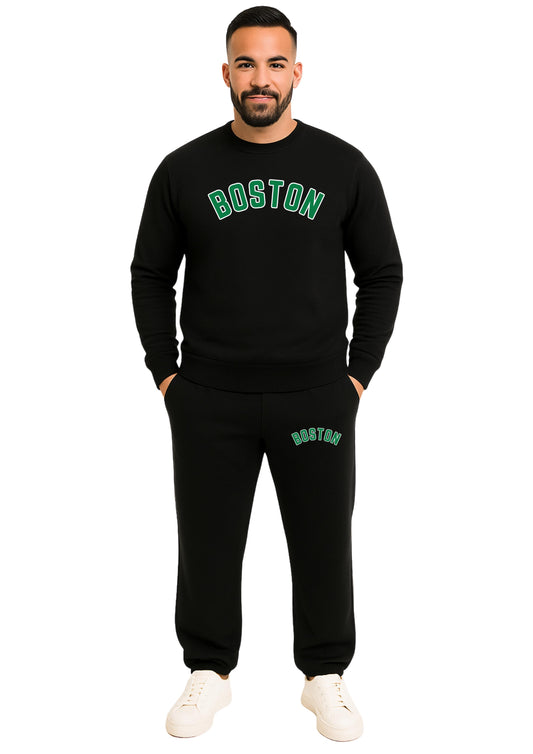 Erkek 2 İplik Şardonlu Sıfır Yaka  Paça Lastikli Eşofman Takımı - Yeşil