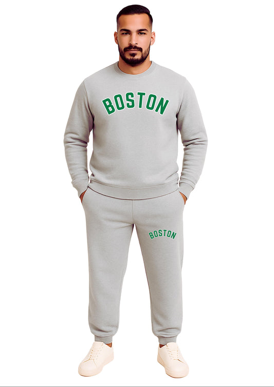 Erkek 2 İplik Şardonlu Sıfır Yaka  Paça Lastikli Eşofman Takımı - Füme