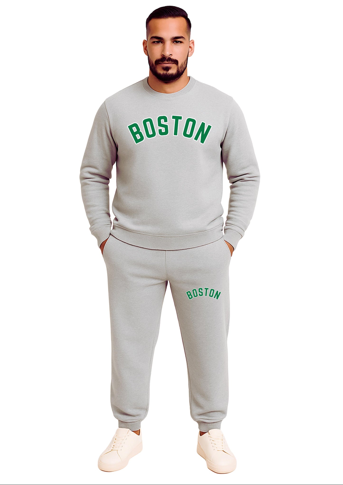 Erkek 2 İplik Şardonlu Sıfır Yaka  Paça Lastikli Eşofman Takımı - Füme