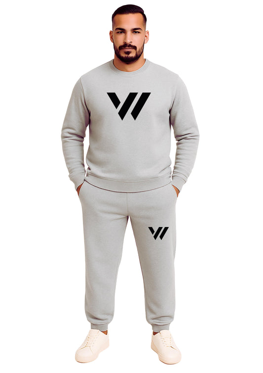 Erkek 2 İplik Şardonlu Sıfır Yaka  Paça Lastikli Eşofman Takımı - Gümüş