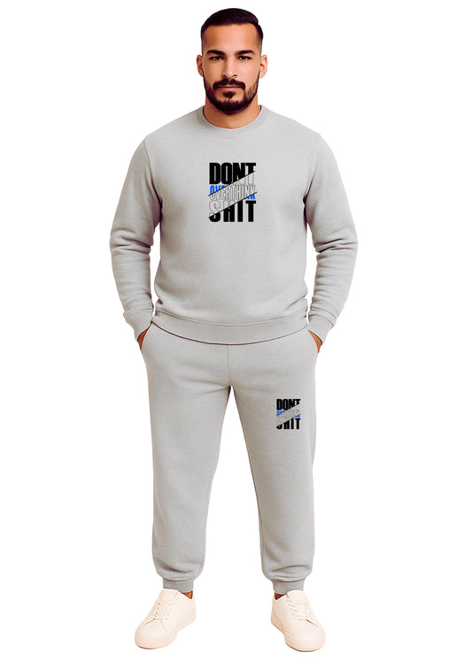 Erkek 2 İplik Şardonlu Sıfır Yaka  Paça Lastikli Eşofman Takımı - Açık Gri