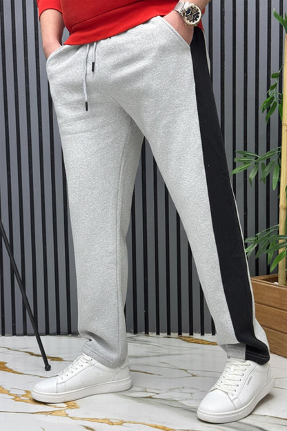 Erkek 2 İplik Şardonlu Yan Garnili Baggy Eşofman Altı - Gri