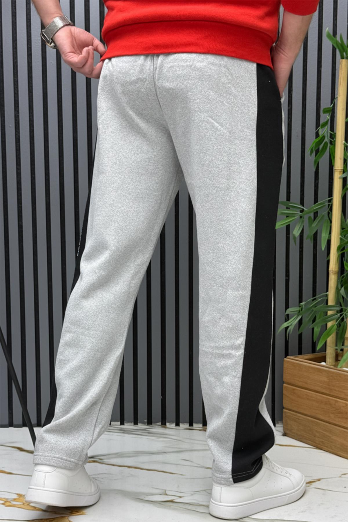 Erkek 2 İplik Şardonlu Yan Garnili Baggy Eşofman Altı - Gri