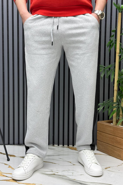 Erkek 2 İplik Şardonlu Yan Garnili Baggy Eşofman Altı - Gri