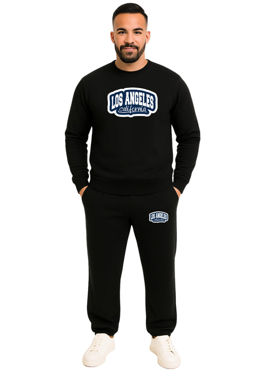 Erkek 2 İplik Sıfır Yaka Şardonlu  Paça Lastikli Eşofman Takımı - Siyah