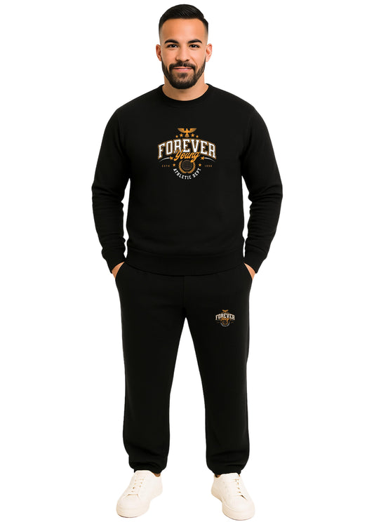 Erkek 2 İplik Sıfır Yaka Şardonlu  Paça Lastikli Eşofman Takımı - Yeşil