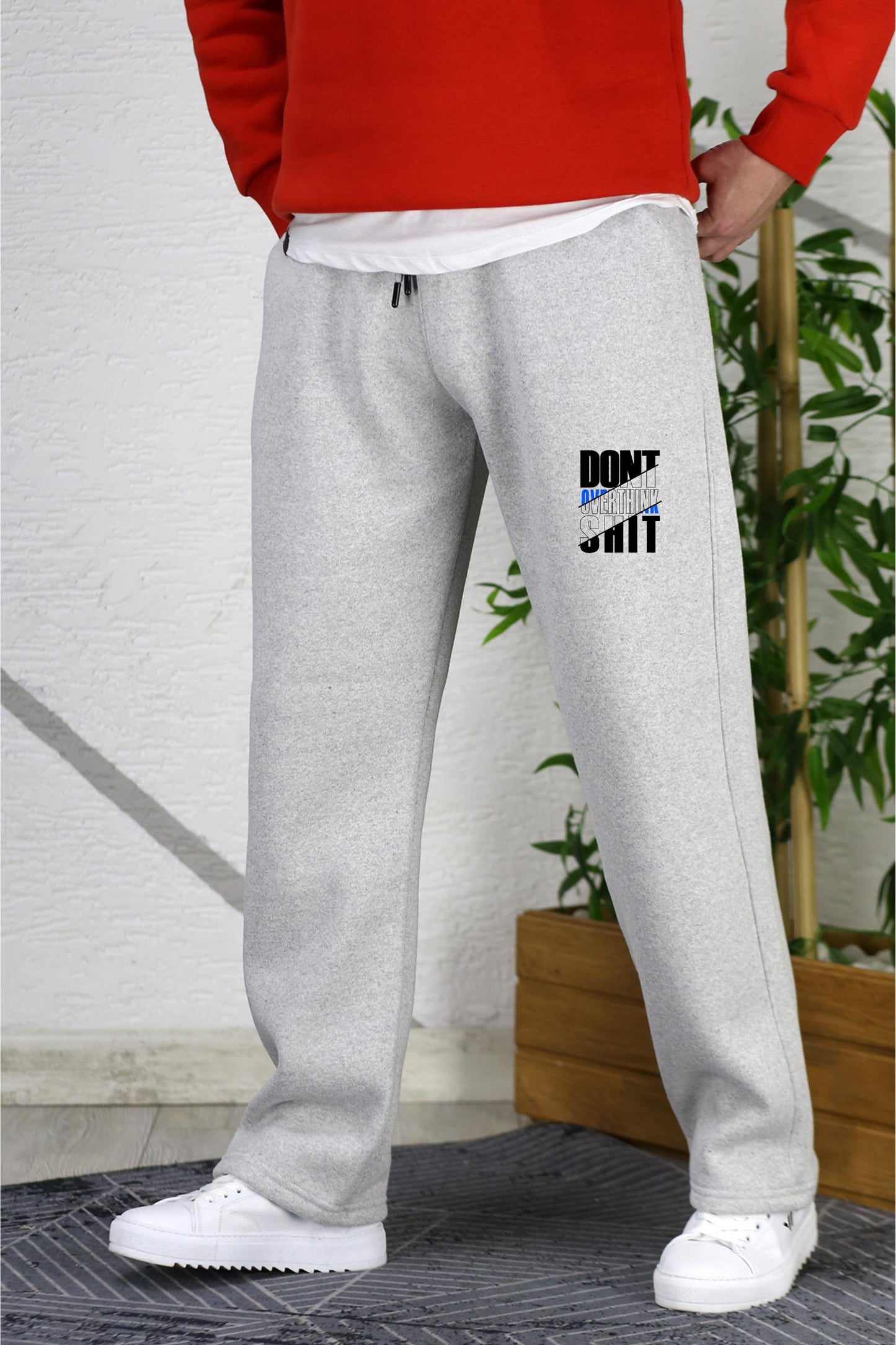 Erkek 3 İplik Baskılı Baggy Eşofman Altı - Beyaz