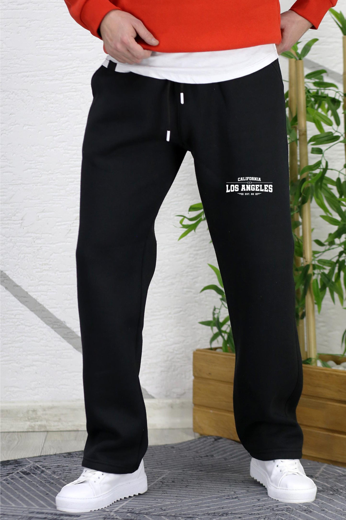 Erkek 3 İplik Baskılı Baggy Eşofman Altı - Saks Mavi