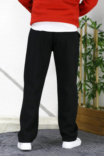 Erkek 3 İplik Baskılı Baggy Eşofman Altı - Saks Mavi