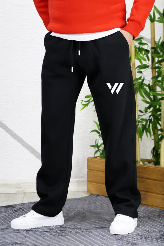 Erkek 3 İplik Baskılı Baggy Eşofman Altı - Füme