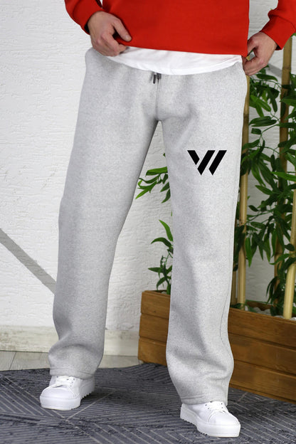 Erkek 3 İplik Baskılı Baggy Eşofman Altı - Kurşun