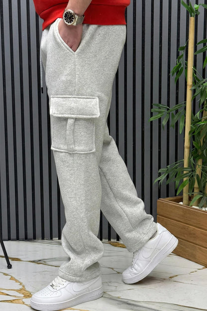 Erkek 3 İplik Şardonlu Kargo Cep Baggy Eşofman Altı - Gri