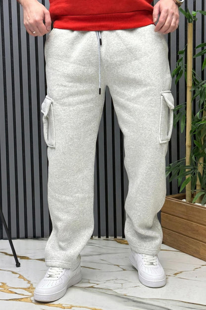 Erkek 3 İplik Şardonlu Kargo Cep Baggy Eşofman Altı - Gri