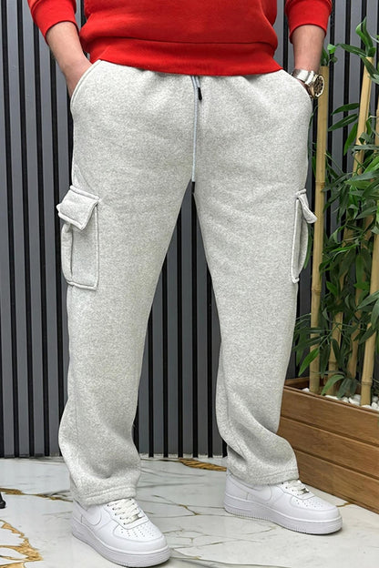 Erkek 3 İplik Şardonlu Kargo Cep Baggy Eşofman Altı - Gri