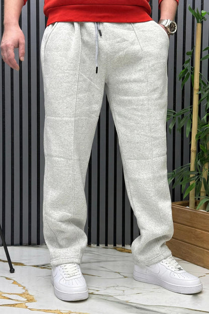 Erkek 3 İplik Şardonlu Ön Çimalı Baggy Eşofman Altı - Gri