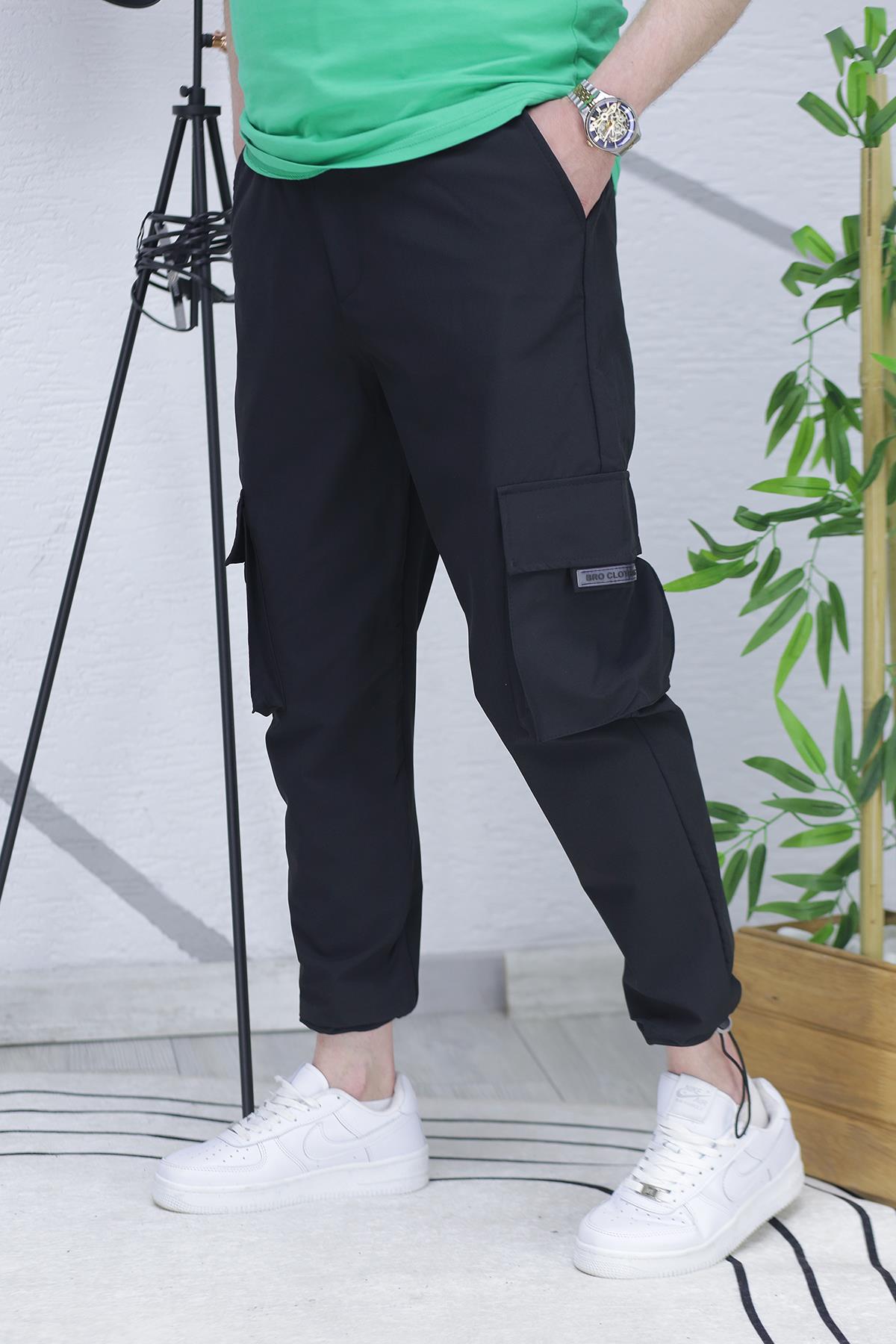 Erkek Ayarlanabilir Paça Jogger Kargo Pantolon12 - Siyah