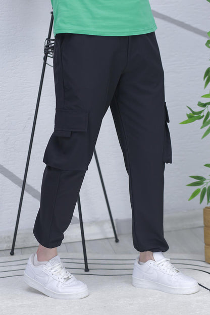 Erkek Ayarlanabilir Paça Jogger Kargo Pantolon12 - Siyah