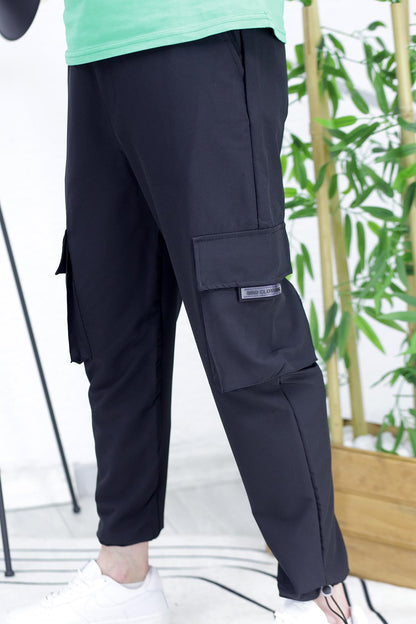 Erkek Ayarlanabilir Paça Jogger Kargo Pantolon12 - Siyah