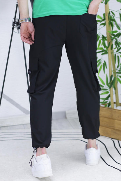 Erkek Ayarlanabilir Paça Jogger Kargo Pantolon12 - Siyah