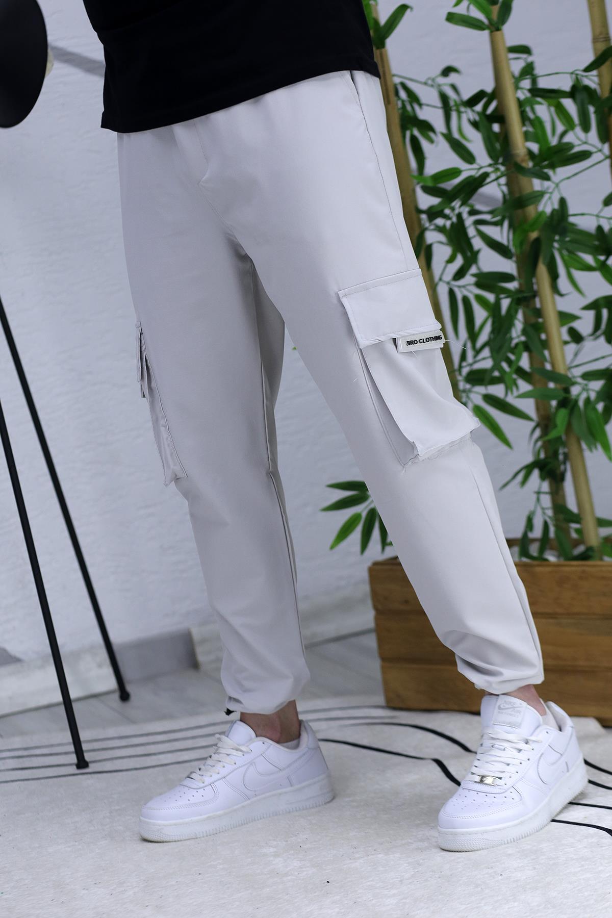 Erkek Ayarlanabilir Paça Jogger Kargo Pantolon12 - Gri