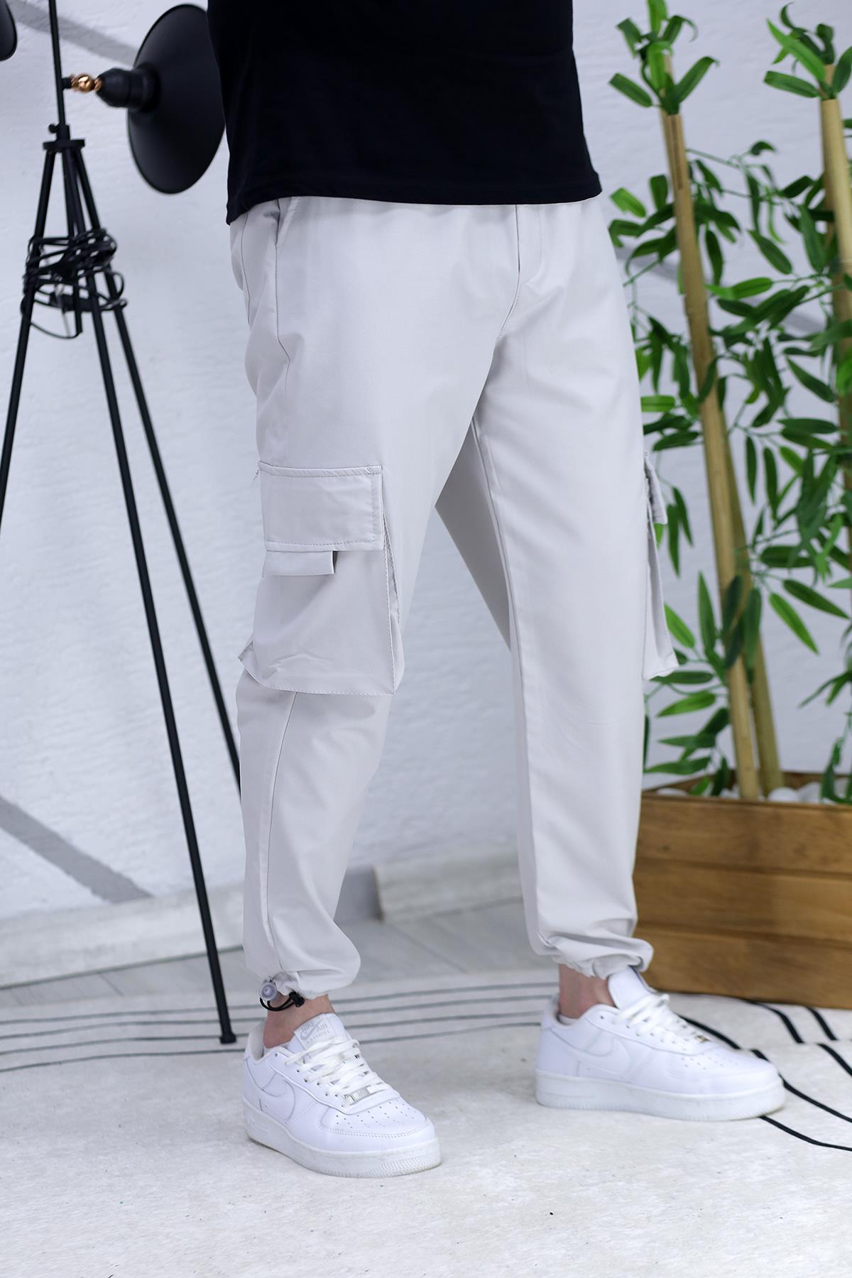 Erkek Ayarlanabilir Paça Jogger Kargo Pantolon12 - Gri
