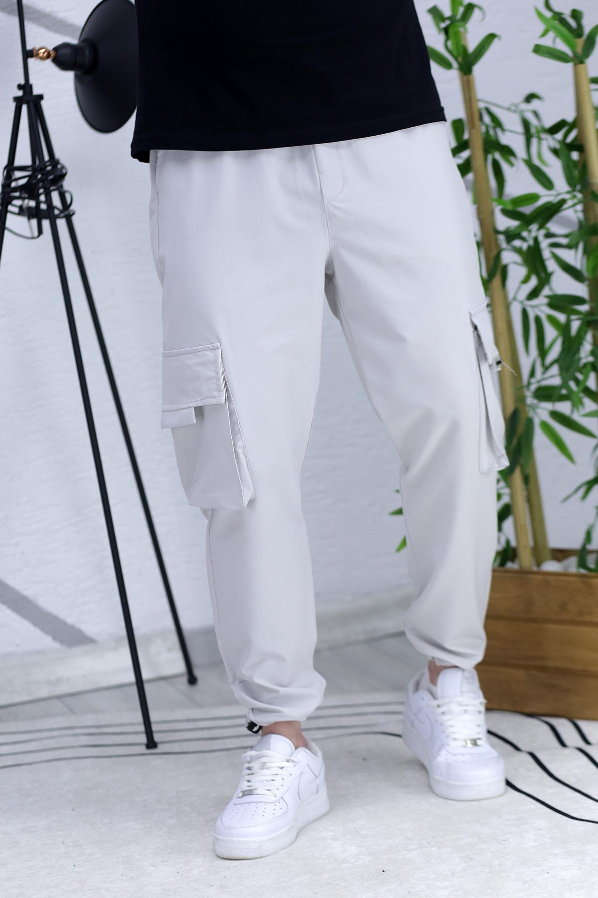 Erkek Ayarlanabilir Paça Jogger Kargo Pantolon12 - Gri