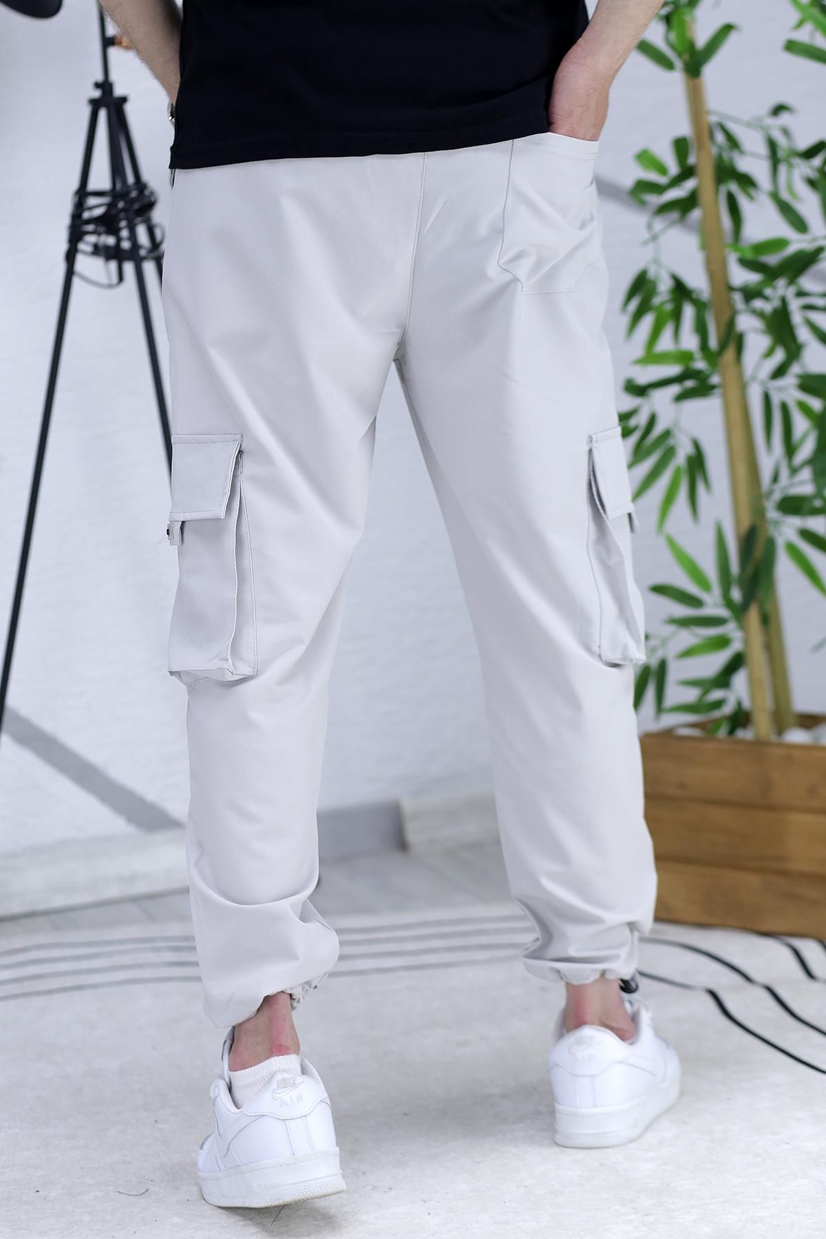 Erkek Ayarlanabilir Paça Jogger Kargo Pantolon12 - Gri