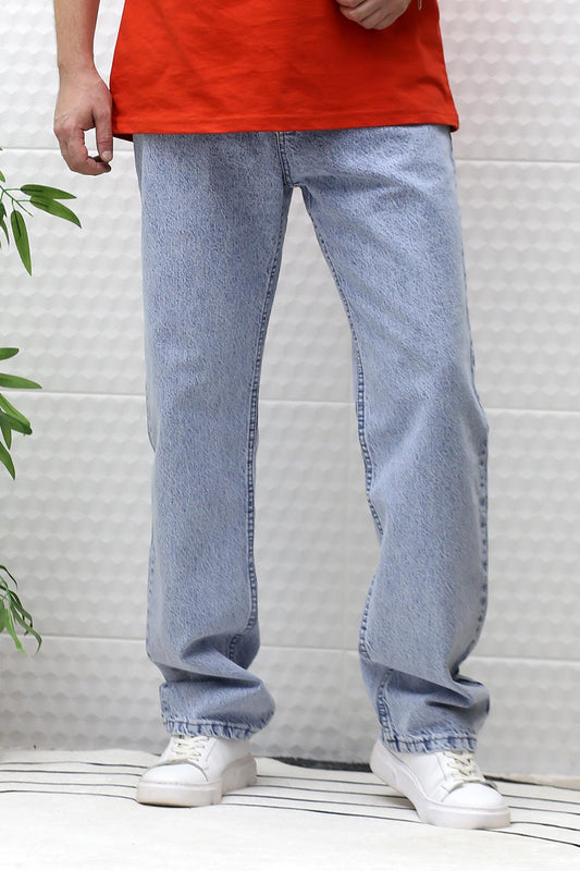 Erkek Baggy Bol Kesim Kot Pantolon - Bebek Mavi