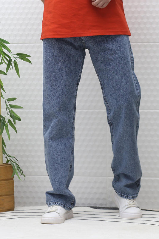 Erkek Baggy Bol Kesim Kot Pantolon - Indigo
