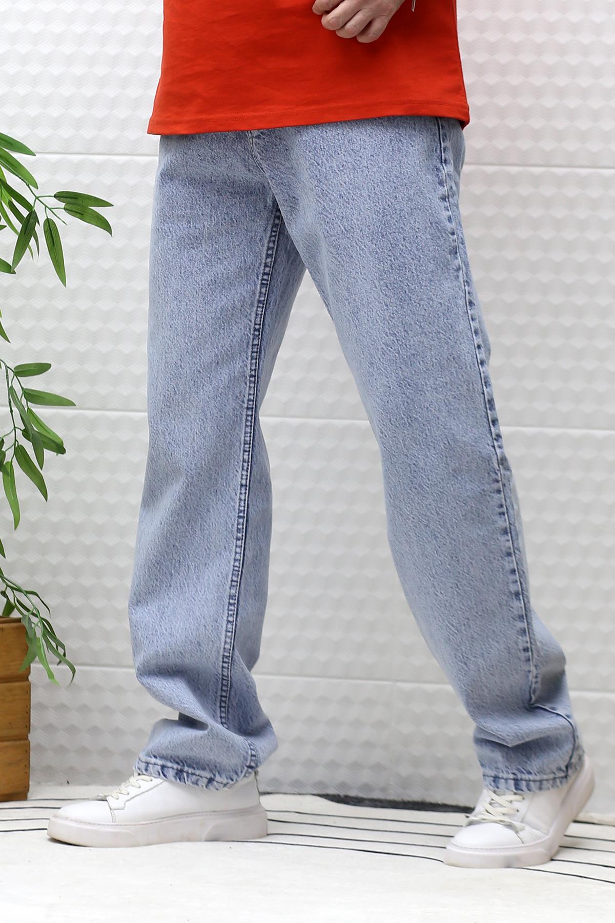 Erkek Baggy Bol Kesim Kot Pantolon - Bebek Mavi