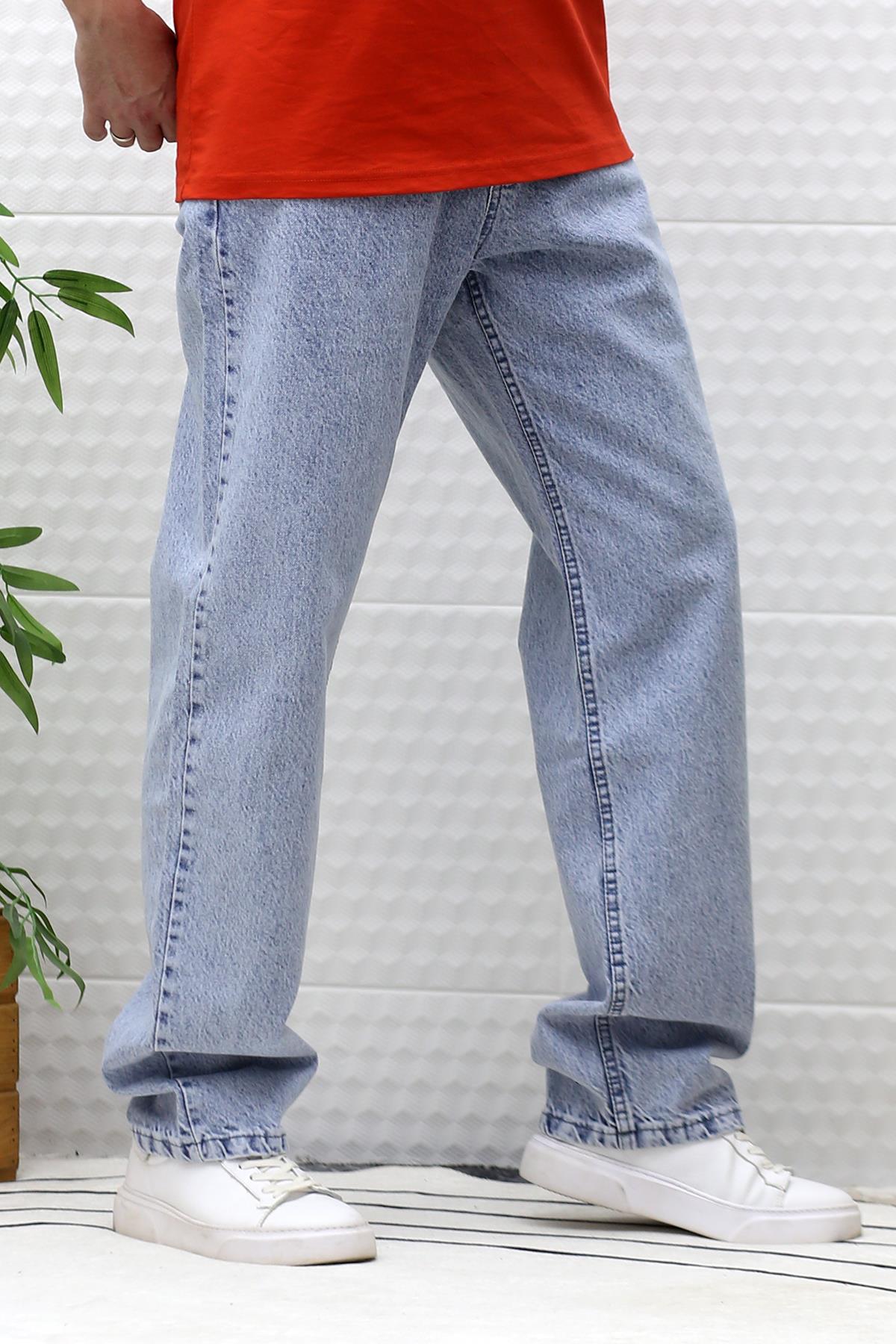 Erkek Baggy Bol Kesim Kot Pantolon - Bebek Mavi