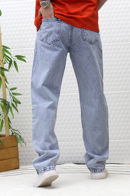 Erkek Baggy Bol Kesim Kot Pantolon - Bebek Mavi
