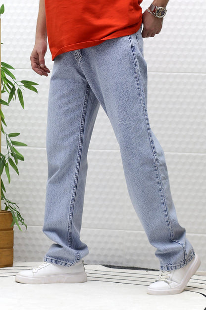 Erkek Baggy Bol Kesim Kot Pantolon - Bebek Mavi
