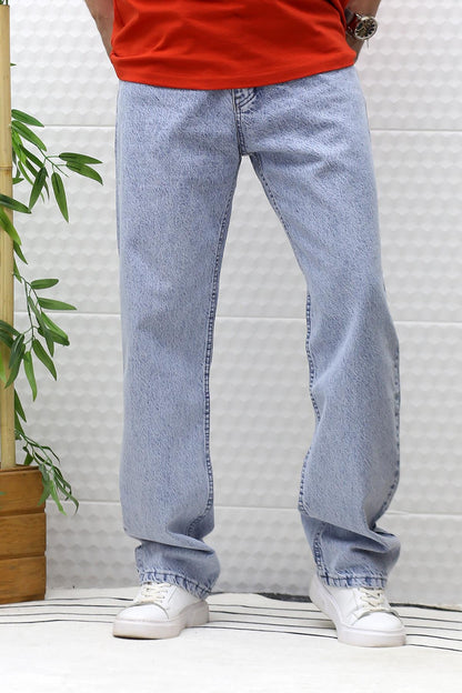 Erkek Baggy Bol Kesim Kot Pantolon - Bebek Mavi