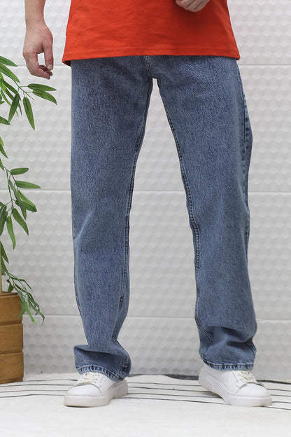 Erkek Baggy Bol Kesim Kot Pantolon - Indigo