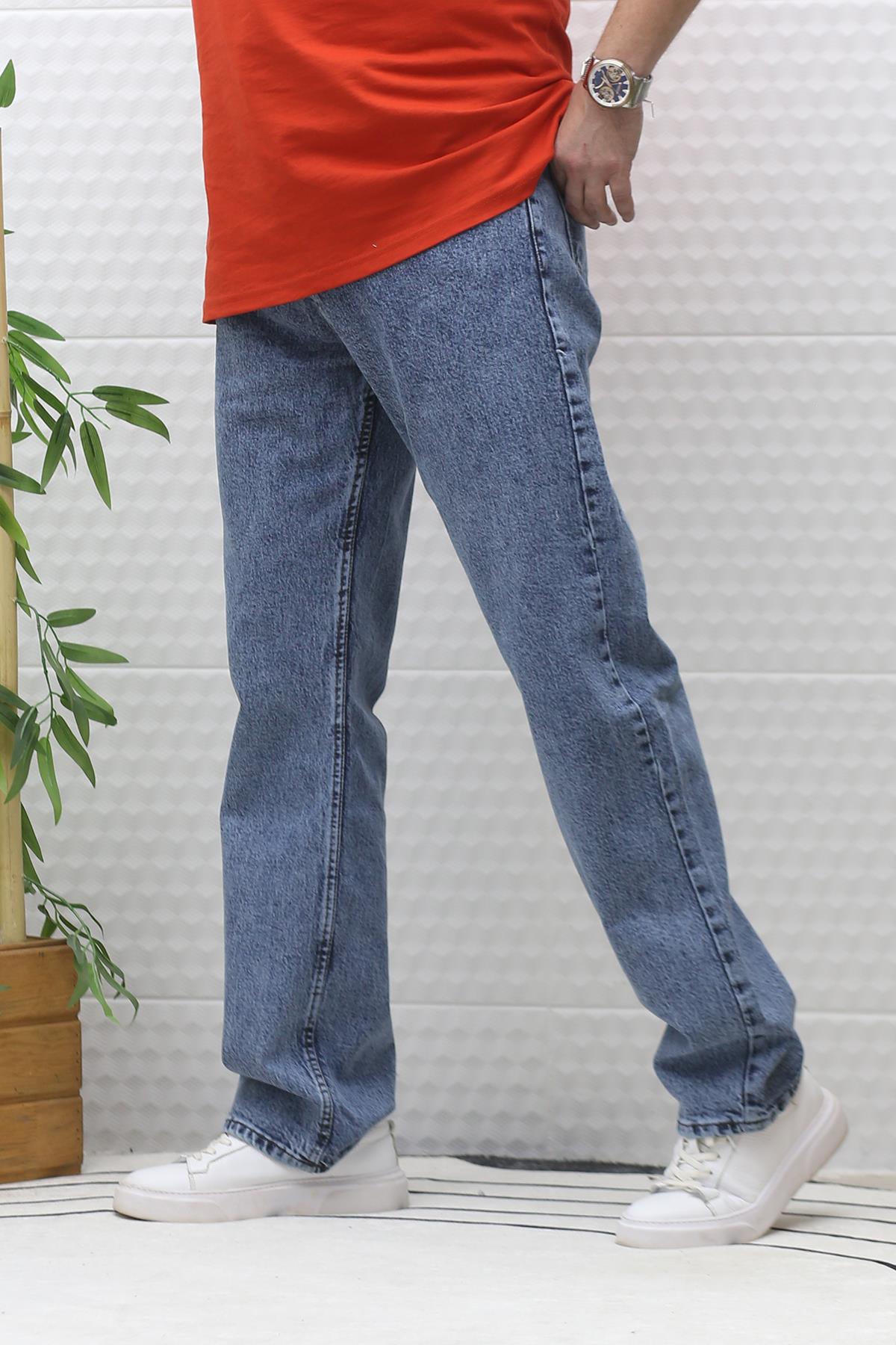 Erkek Baggy Bol Kesim Kot Pantolon - Indigo