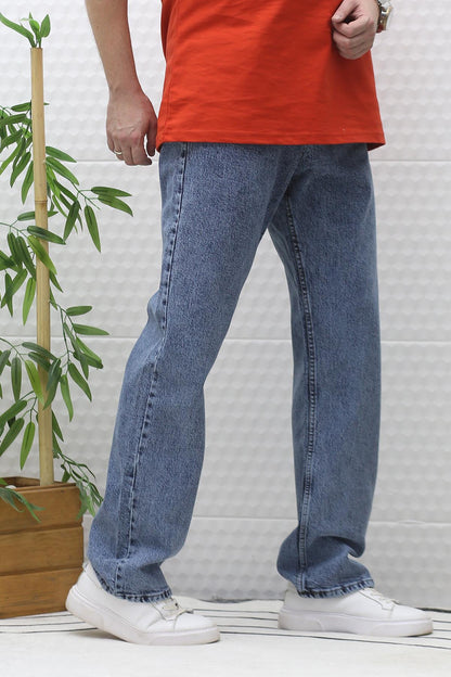 Erkek Baggy Bol Kesim Kot Pantolon - Indigo