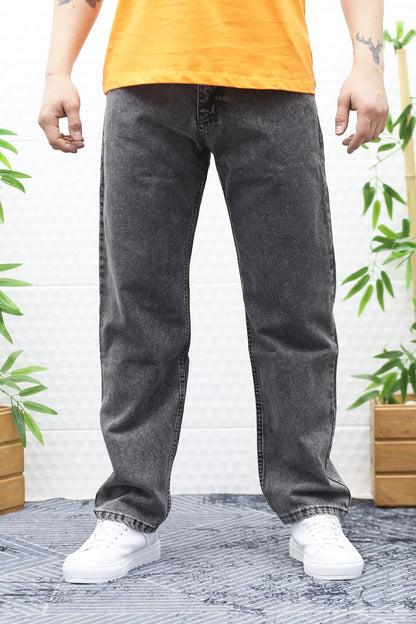 Erkek Baggy Bol Kesim Kot Pantolon - Gri